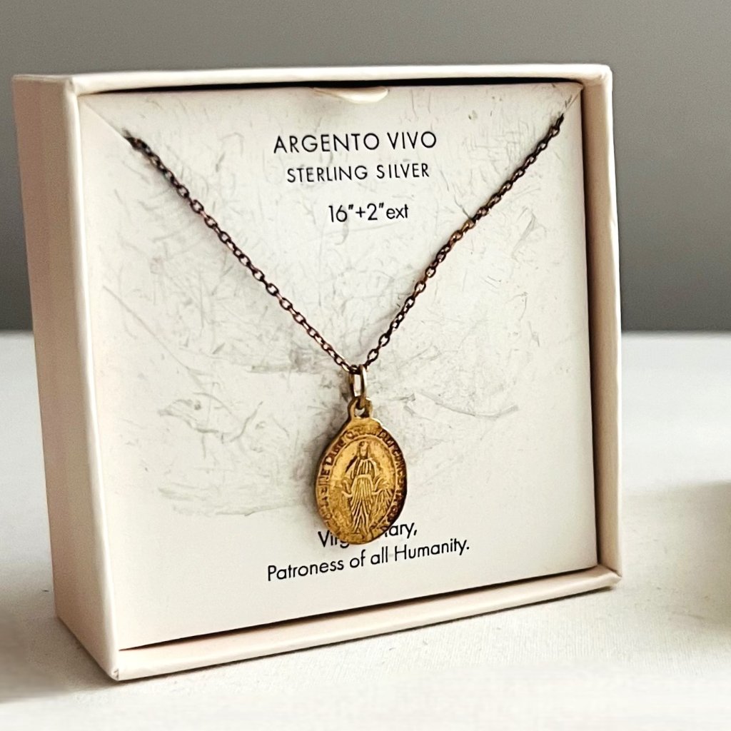 Sterling Silver Virgin Mary Pendant Necklace In Gift Box